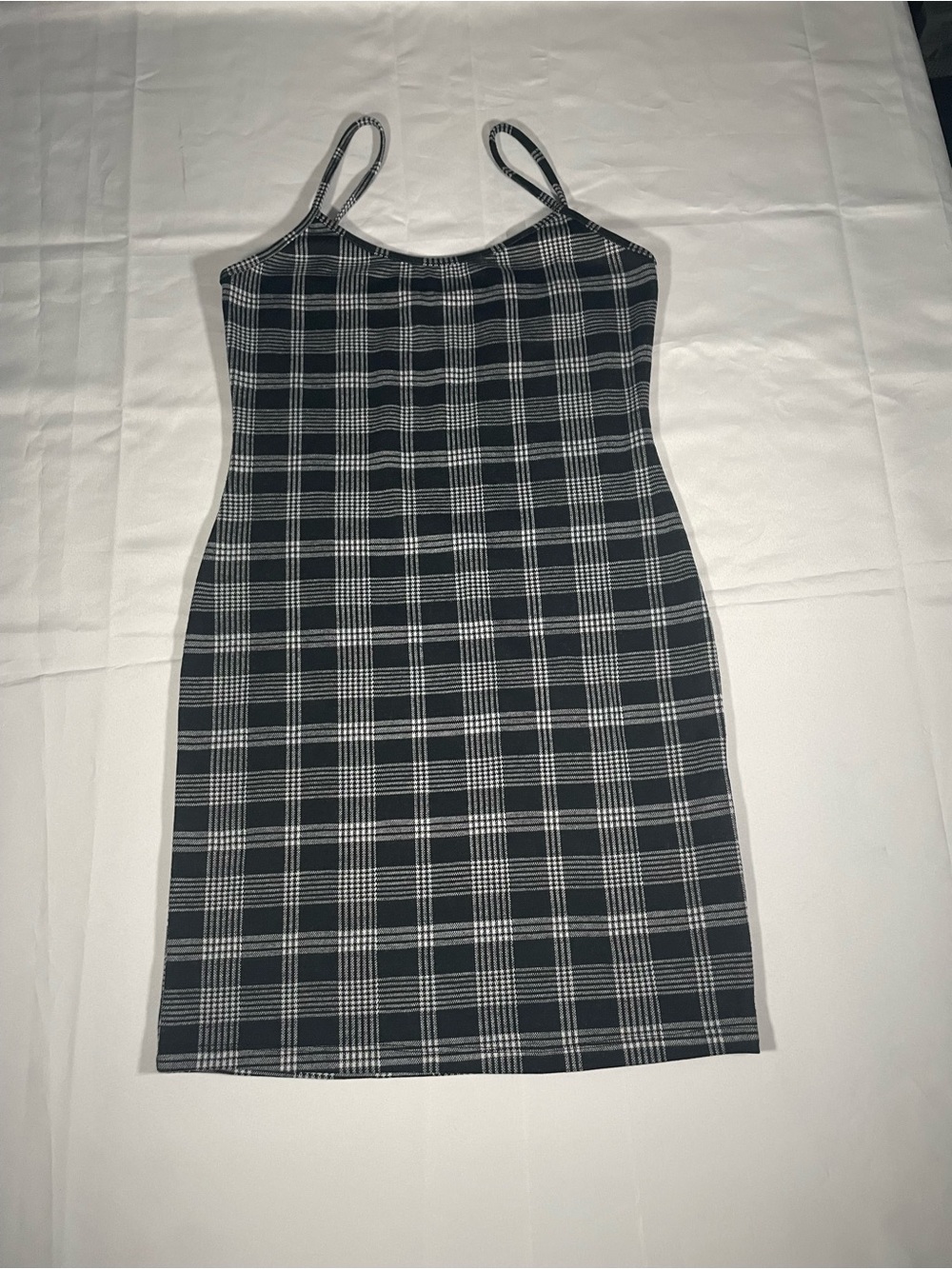Black & White Plaid Spaghetti Strap Mini Dress 90’s Y2K Medium